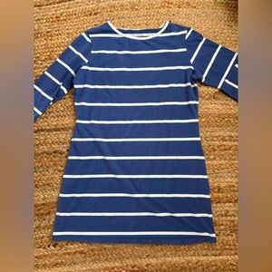 Cape Classic XL Pima Cotton Blue & White Striped 3/4 Sleeve Dress